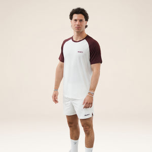 Performance Tee Raglan Contrast Red in Red — Material-Detail | T-Shirt von COURT7